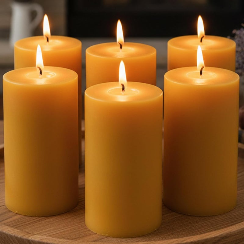 Uniteland 12 Pack Beeswax Pillar Candles, 420 Hours Long Burning Beeswax Candles for Christmas Decor, Unscented Bees Wax Candles Bulk for Home Paryer Party, Smokeless, Dripless - Image 1